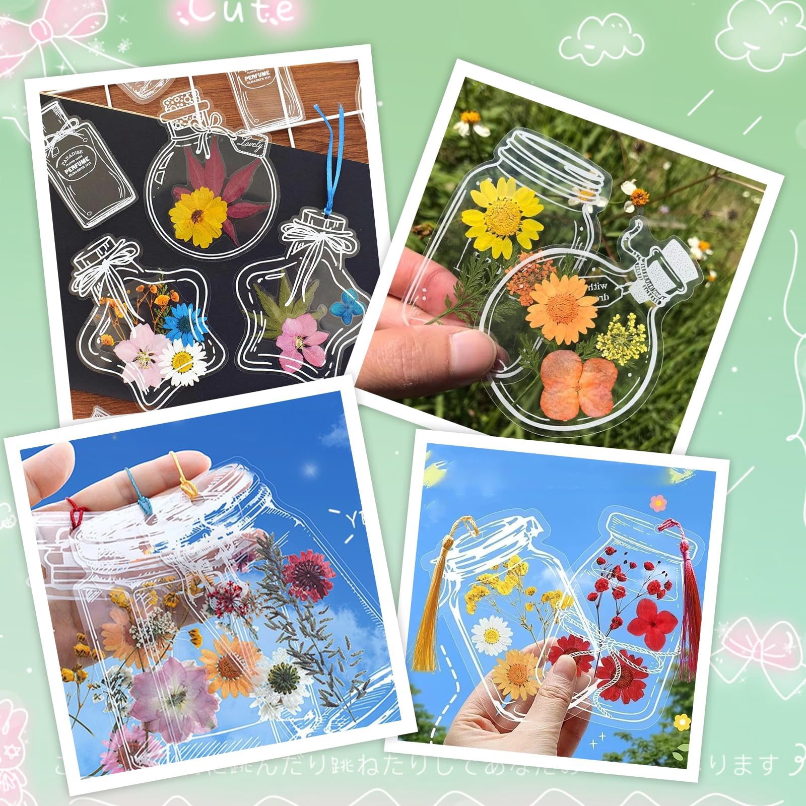 Clear Bookmark Holder Kit for Pressed Flowers, Transparent DIY Bookmark Sleeve Set for Flower Display and Book Page Marker