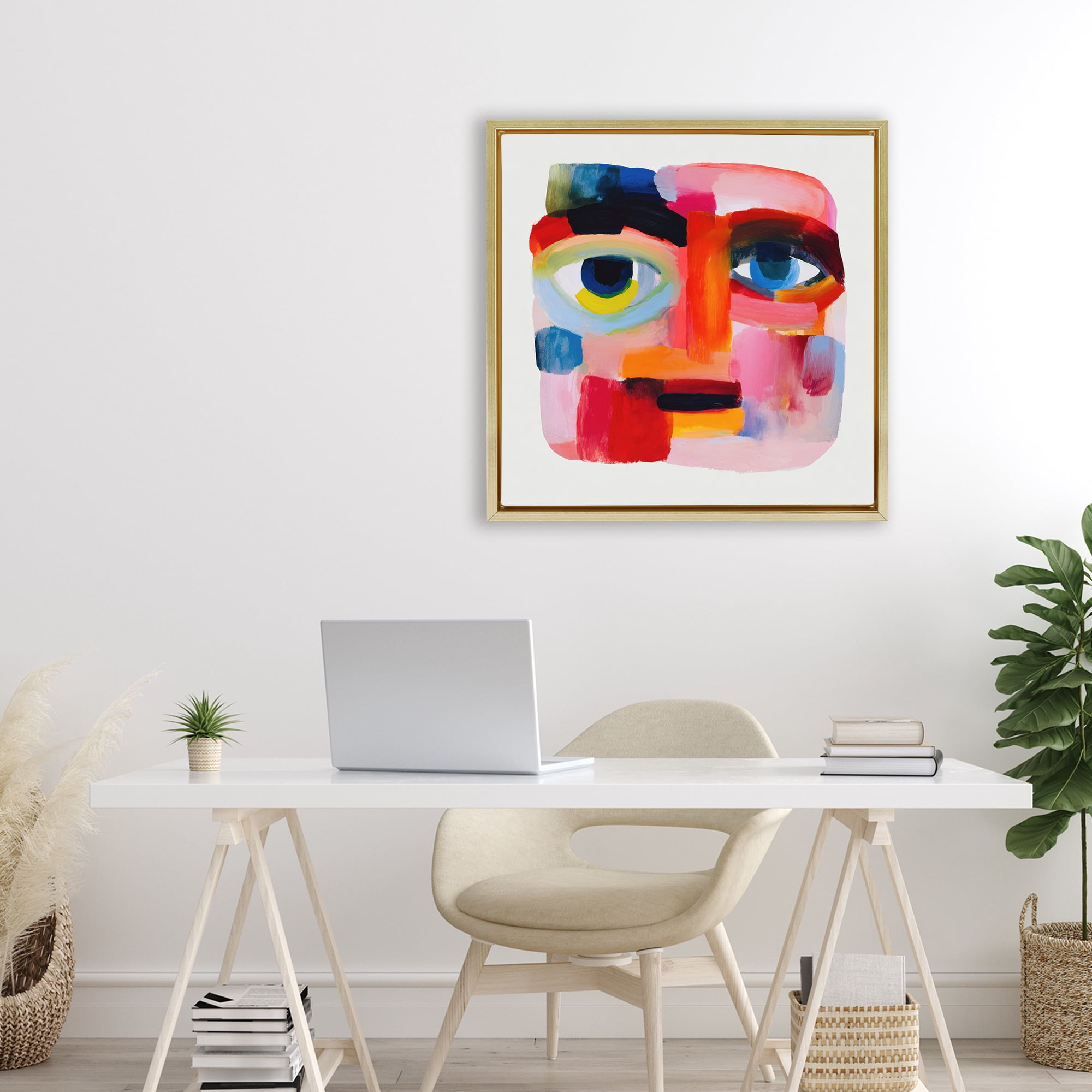 Stupell Industries Cubist Gaze in Vivids Gold Framed Floater Canvas Wall Art, design by Chromatic Storm Studio