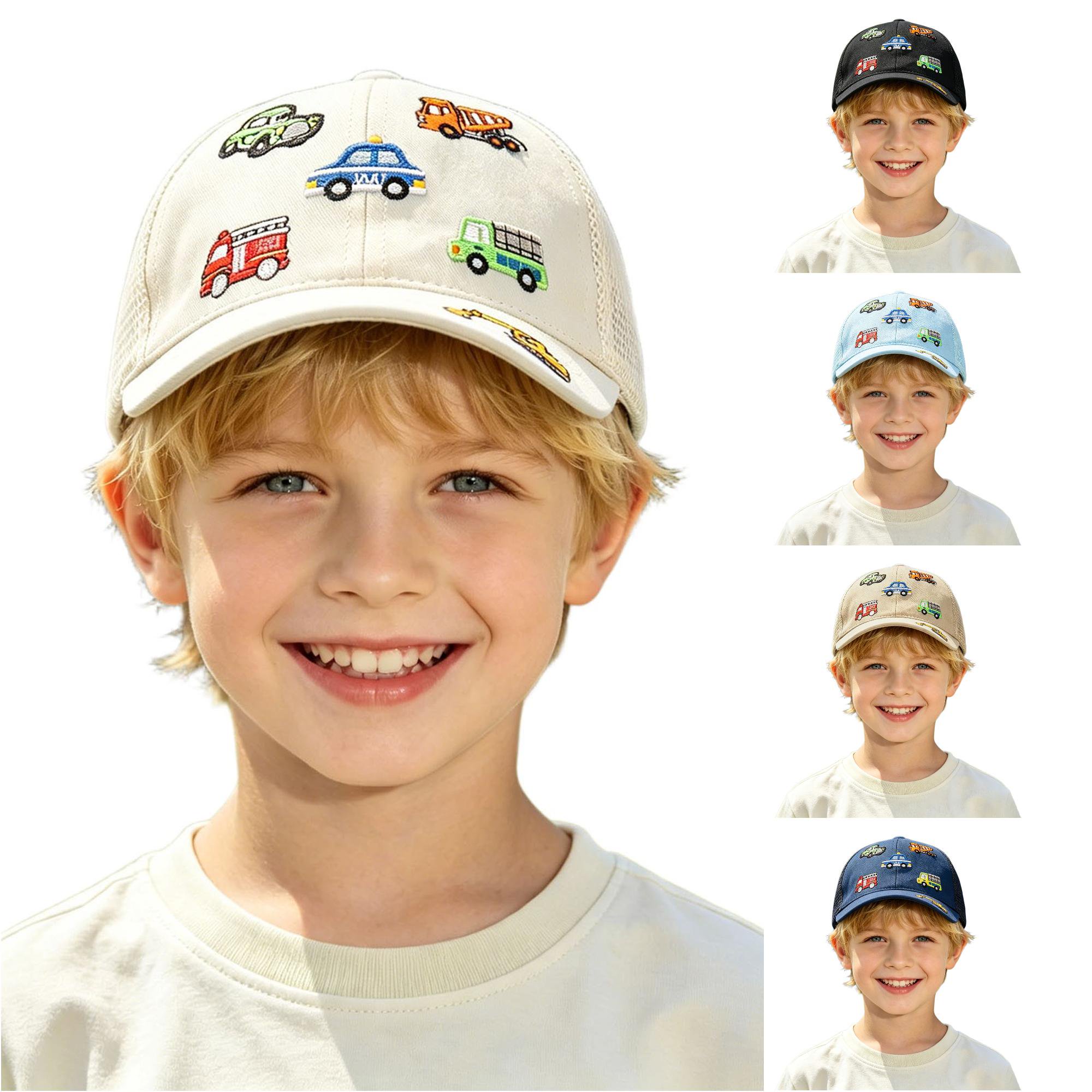 Xijirk Kids Boys and Girls Trucker Hat Car Embroidered Mesh Back Adjustable Strap Toddler Cap for Outdoor Play