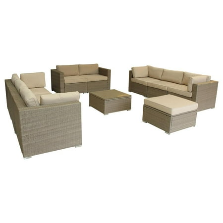 Luxury Patio Furniture Dallas 10 Piece Multy-Tan Outdoor Lounge Set with Cushions, Polyurethane Rattan Garden Furniture Set in Beige ()