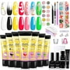 JOSLOVE Poly Extension Gel Nail Kit, 7 Colors Spring Summer Series Poly Nail Set Green Yellow Blue Nail Gel Colors All in One Kit for Nail Art Beginner DIY at Home