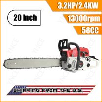 YNCE 58CC Gas Chainsaw, Professional Chainsaw with 2-Stroke Engine, 20inch Chain Saw Bar, Ergonomic Non-Slip Handle & 550ml Fuel Tanks for Tree Wood Cutting