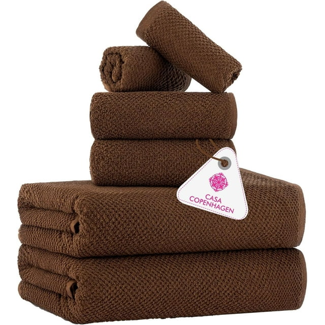 CASA COPENHAGEN Popcorn Textured 6 Pieces Towel Set- Toffee, 550 GSM 2 Bath Towel 2 Hand Towel 2 Washcloth, Rough & Tough Use Cotton Towels Gift Set for Bathroom