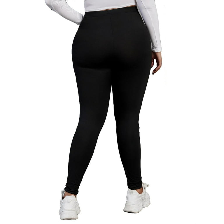 Women's Casual Plain Regular Black Plus Size Leggings 4XL 