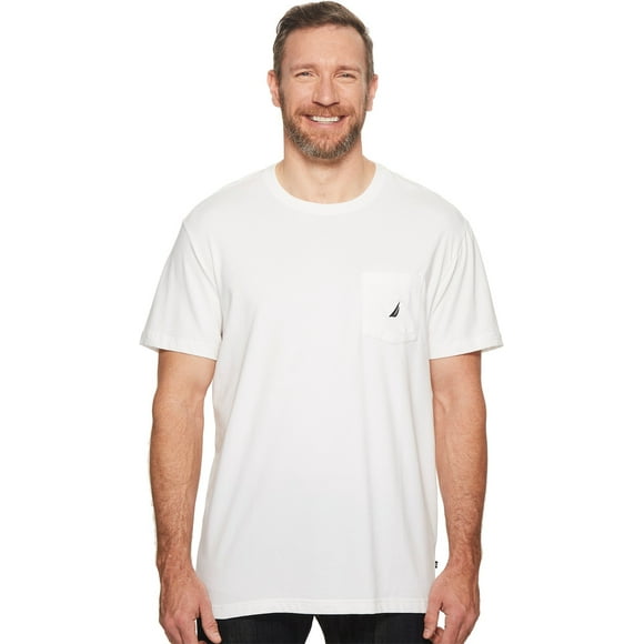 Camiseta Nautica para hombre con cuello redondo liso y bolsillo, color blanco
