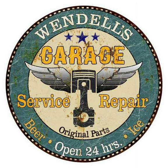 WENDELL'S Garage 14" Round Metal Sign Man Cave Home Wall Decor 100140027452