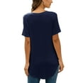 thumbnail image 6 of Niuer Ladies T Shirt V Neck Tops Short Sleeve Tee Casual Pullover Solid Color T-shirt Navy Blue 3XL, 6 of 6