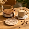 thumbnail image 7 of 4 Pack Round Cotton Yarn Woven Placemats, Linen Heat Resistant Table Trivets, Insulating Dish Coaster Set, Matching Storage Rack Included For Kitchen Dining Table Decor, 7 of 7