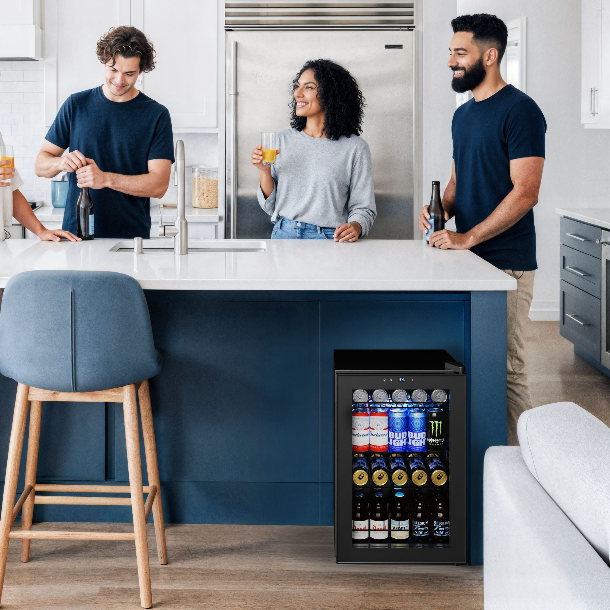 Yeego 85 Cans Beverage Refrigerator, Glass Door Beverage Cooler for Home Dorm Office Bar, Black