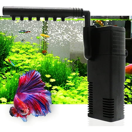 Quiet Betta Fish Tank Filter Air Pump Filtration Water Pump 3 in 1 411B Rain Type Submersible Internal Filter for Aquarium/Turtle Tank 1-15 Gal