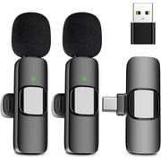 TYPPKMM 2 Pack Type C Wireless Lavalier Microphone for iPhone 15, PC Devices - Noise Reduction & Plug and Play Mini Lapel Mic for Video Recording Tiktok Live YouTube Vlog (a USB Adapter Included)