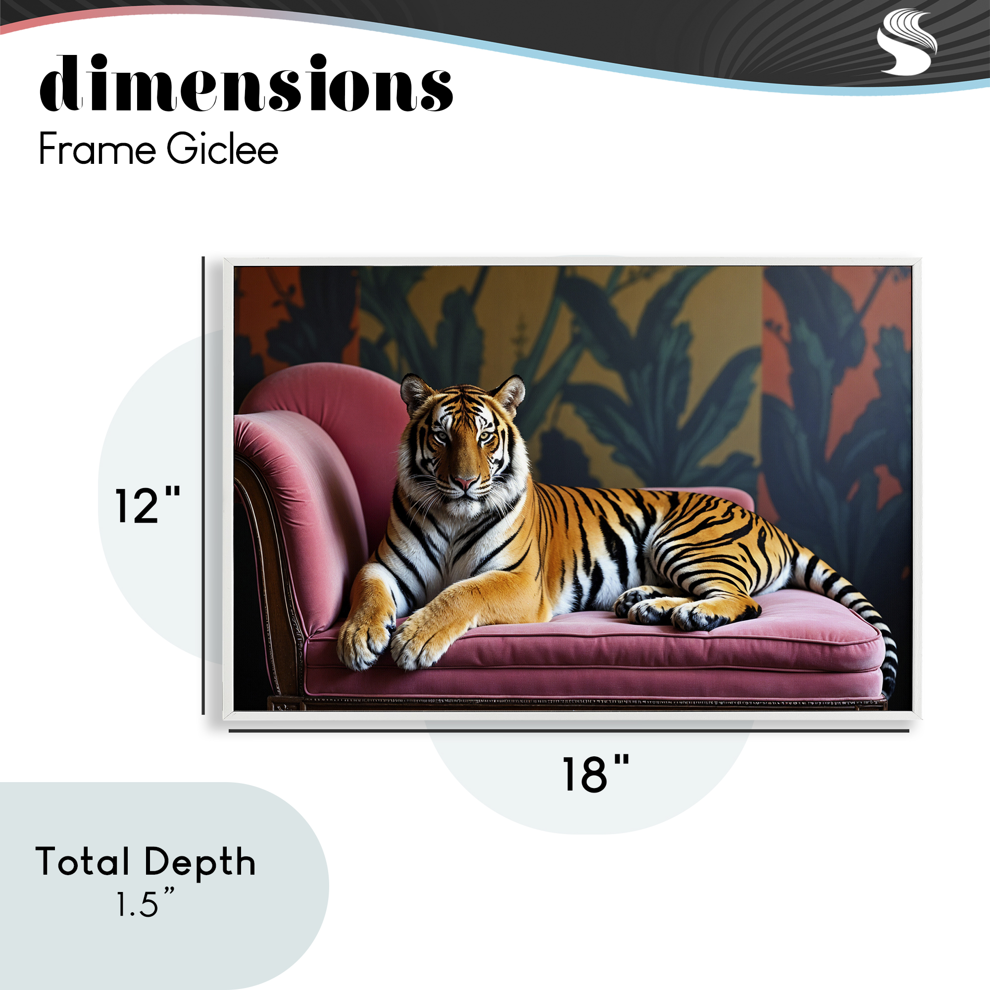 Exotic Tiger Lounging White Framed Giclee Art, design by Lettered and Lined