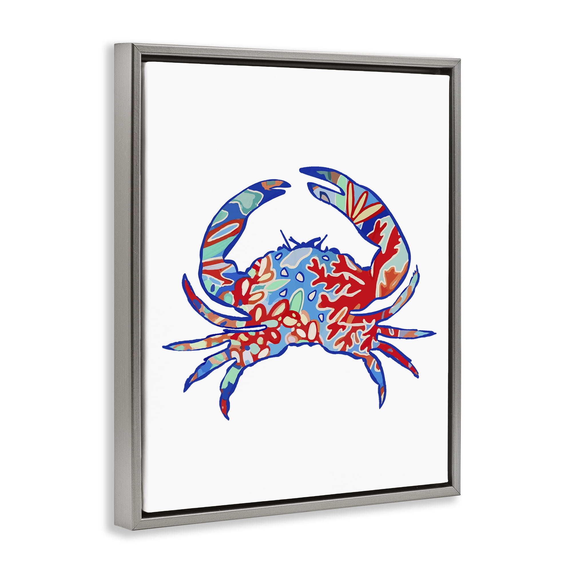 Stupell Industries Coral Patterned Crab Animals & Insects Painting Gray Floater Framed Canvas Art Print Wall Art, 17 x 21