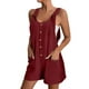 thumbnail image 2 of Mono corto de verano informal con botones para mujer - Poliéster, sin mangas, pantalón corto ancho - S-XXL, 2 of 5