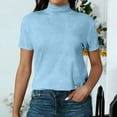 thumbnail image 4 of T Shirts for Women Solid Color Mock Neck Short Sleeve Casual Blouse Summer Tops, 4 of 7