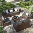 thumbnail image 6 of ELPOSUN 9 Pieces Patio Furniture Set All Weather Outdoor Sectional Sofa, Outdoor Modern Sectional Furniture Wicker Couch with Glass Coffee Table, Thicken Gray Cushions, Water Resistant, 6 of 8