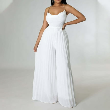Dihao Jumpsuits for Women Plus Size Casual Style Tummy Control Flowy Wide Leg Ruffled Suspenders Rompers Women s Casual Solid Lace-up Stand-up Collar Jumpsuit Daily Fashion Bodysuit
