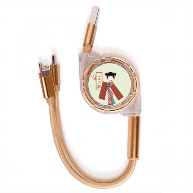 La chica local tradicional japonesa Cable de carga telescópico múltiples USB tres en uno