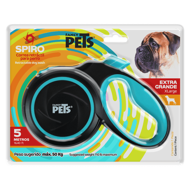 CORREA RETRACTIL FANCY PETS SPIRO XGDE Negra 3 m Extra Grande