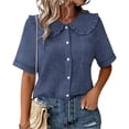 thumbnail image 2 of hlysgo Women's Collar Shirt Vintage Short Sleeve Button Down Shirt Y2K Streetwear Soft Comfy Blouse Dark Blue,2xL, 2 of 6