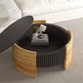 thumbnail image 3 of GZXS Modern Farmhouse Striped Round Coffee Table with Hidden Storage, 31.5" Flip-Top Circle Center Table for Living Room, Small Spaces, Dark Brown+Wood, 3 of 9