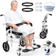 thumbnail image 2 of Silla de ducha con ruedas, silla de ruedas de transporte para ducha y bañera, silla de baño con ruedas para personas mayores y discapacitadas con reposabrazos ajustable, asiento acolchado, 2 of 8