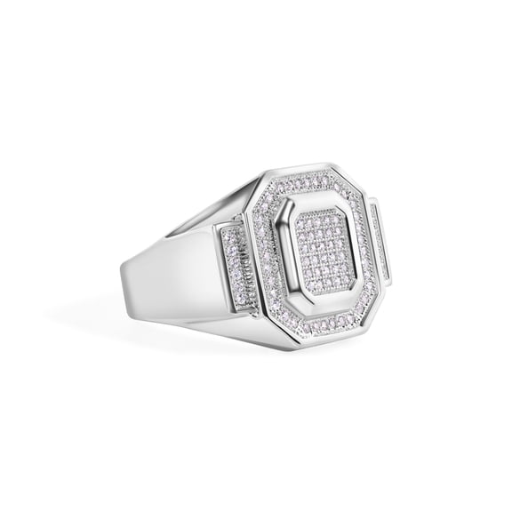 Rhodium Plated 925 Sterling Silver Embossed Octagon 18.5mm Ring White CZ Jewelry Female Size 11