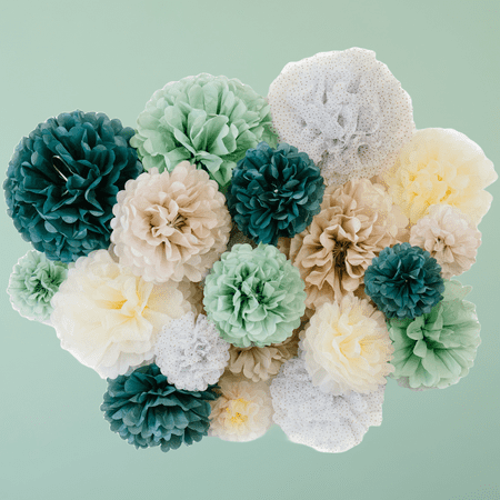 PapaKit Party Tissue Pom Pom Paper Flower Set, for Birthday Party Baby Shower Wedding Engagement Bachelorette Event Decoration ( Sage Green, 20 Piece Set)