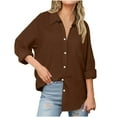 thumbnail image 2 of Admvng Button Down Shirts For Women Solid Color V Neck Long Sleeve Loose Collared Cotton Linen Womens Tops With Pocket S-5XL, 2 of 9