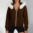 thumbnail image 2 of VSSSJ Women's Zip Up Fuzzy Hooded Sweatshirts Fall Winter Casual Hooded Pockets Long Sleeve Warm Hoodies Jacket Outerwear Tops Brown L, 2 of 9