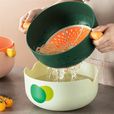 

Double-Layer Drain Basket with Handle Kitchen Wash Basket Wash Fruits Vegetables Filter Noodles Pink