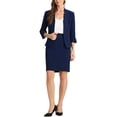 thumbnail image 1 of Conjunto de falda de 2 piezas Inspire Chic para mujer, con chaqueta de solapa y falda lápiz XS en azul oscuro, 1 of 6