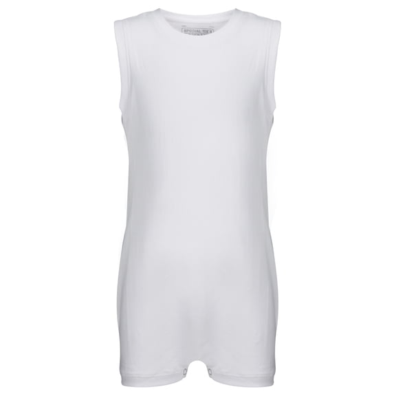 SpecialKids.Company Popper Vest Sleeveless Bodysuit with Crouch Snap Button, Adaptive Clothing for Adults with Special Needs, AZO-Free Super Soft Cotton Elastane Fabric, by Kaycey White