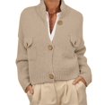 thumbnail image 1 of Suéteres Tipo Cárdigan Cortos para Mujer, de Punto Grueso, con Botones, Larga, Cuello Alto y Abertura Frontal, Chaquetas Holgadas. Albaricoque S, 1 of 7