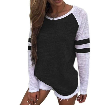 - Womens Plus Size Summer Casual Long Sleeve Tops Loose Ladies Blouse T-shirt Fashion