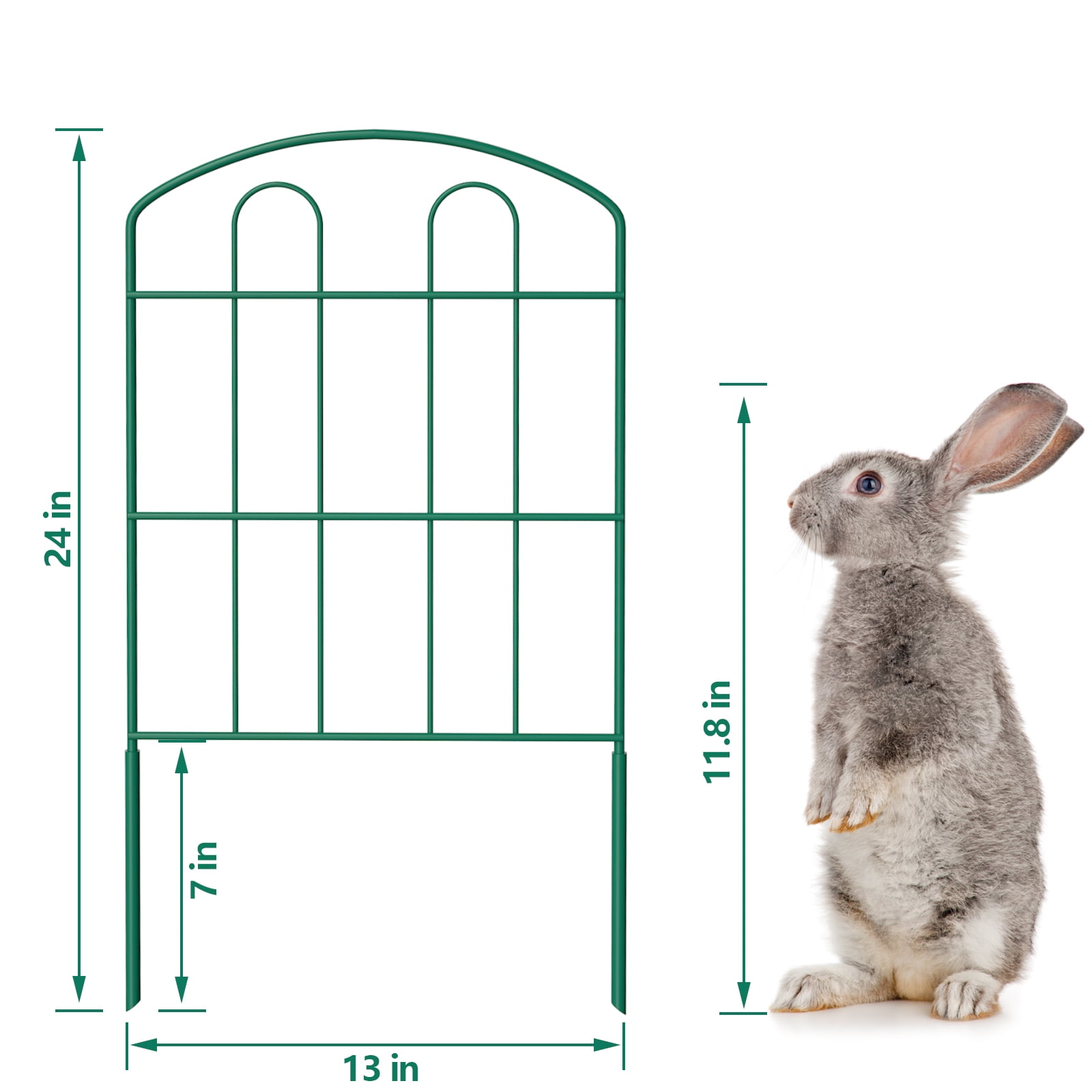 19 PCS Decorative Garden Fence, 24" (H) x 22FT (L) Metal Patio Ground Fence Outdoor Green