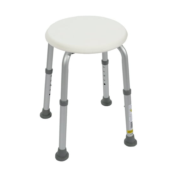 Essential Medical Supply Round Bath Stool - Height Adjustable Shower Chair for Compact Tubs, White Textured Plastic Seat for Seniors and Adults