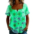 thumbnail image 2 of Yrmaups Loose Fit Short Sleeve T Shirt for Women Plus Size, Sunflower Square Neck Blouse, Casual Button Down Top, Soft Stretch Tee for Party Vacation Daily Wear, Green S, 2 of 8