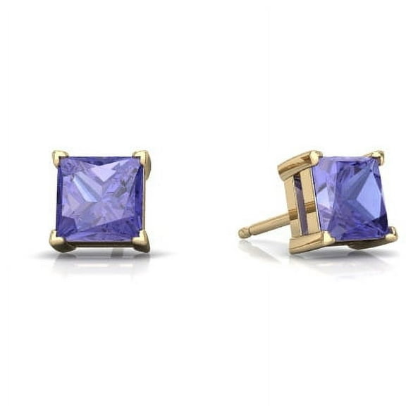 Paris Jewelry 24k Yellow Gold 2 Ct Tanzanite Princess Cut Stud Earrings Plated