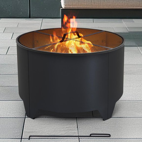 Sunjoy Outdoor 26in. Firepit with PVC Cover,Patio Wood Burning Fire Pit ,Black