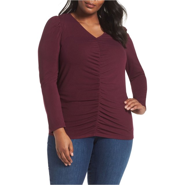 Vince Camuto Blusa tejida con hombros descubiertos para mujer, Púrpura, 1X