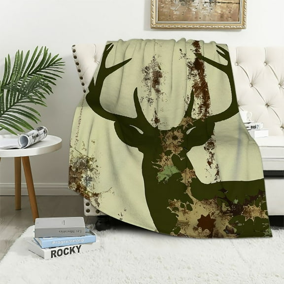 ONETECH Deer Camouflage Throw Blanket Cozy Plush Camo Hunting Flannel Ultra Soft Blankets Unisex Lightweight Fuzzy Gifts for Adult Men Bed Couch Sofa Kids