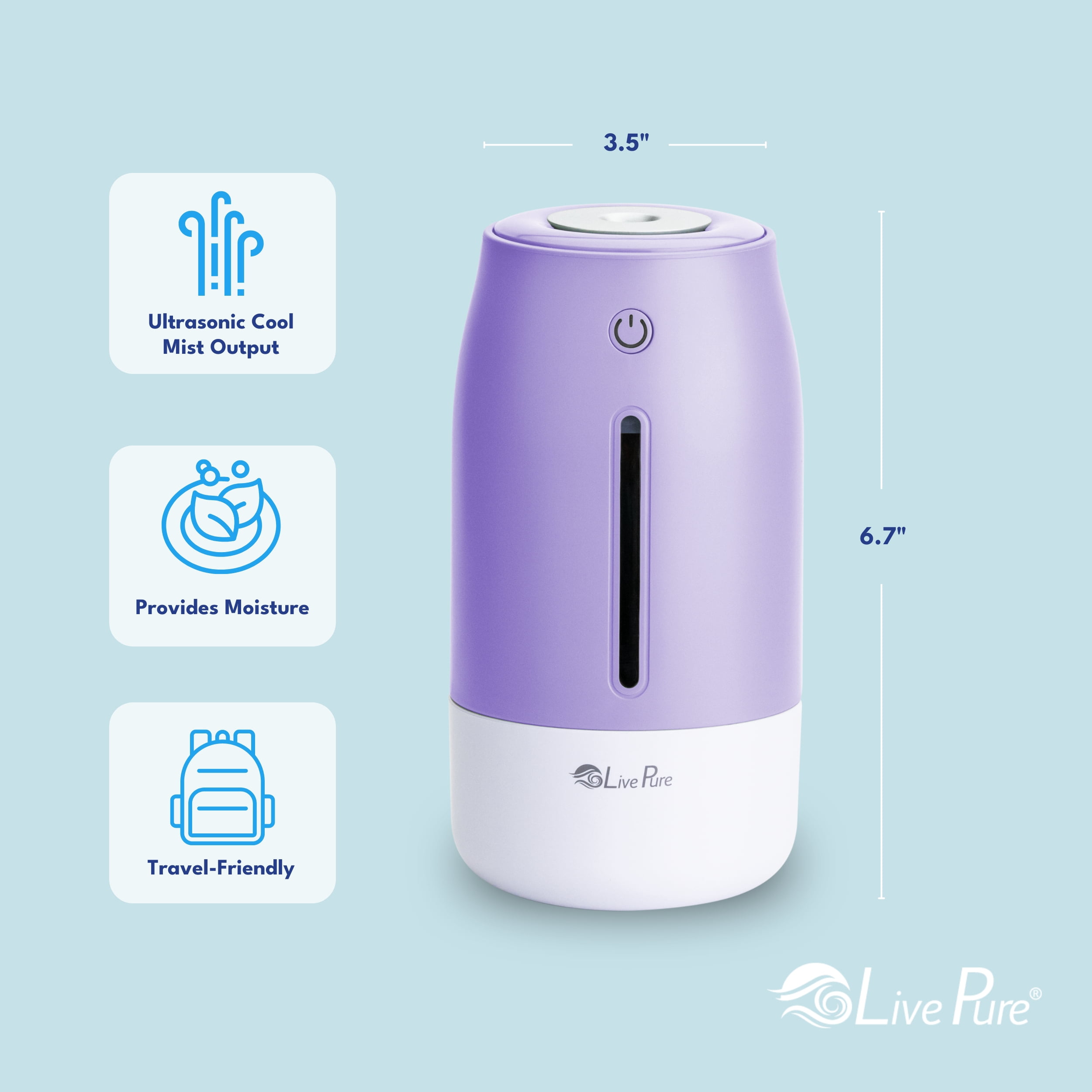 LivePure LP250 Aqua Glo Portable Cool Mist Humidifier. Lavender