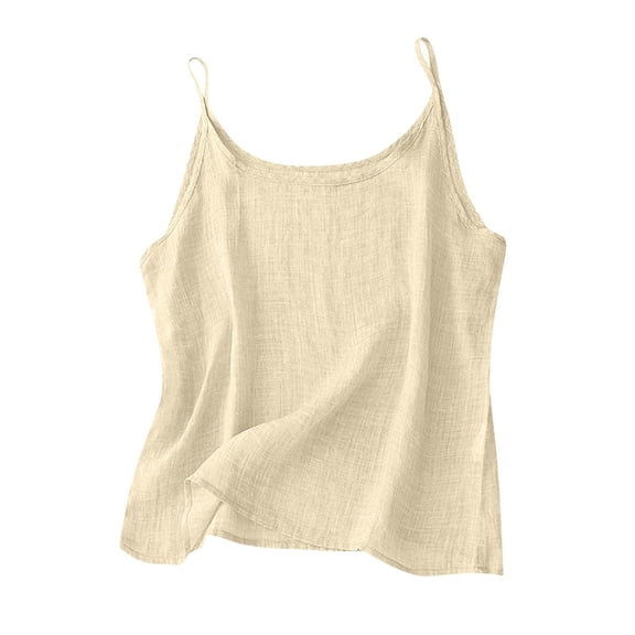 WTOBBY Women's Summer Vintage Cotton Linen Small Camisole Bottom Vest Loose Inner Tops, Breathable and Retro-Inspired for Layering, Perfect as an Undershirt or Solo Piece,Beige L