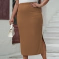 thumbnail image 5 of Hot days, bold styles SMihono Women's Knee Length Knit Pencil Skirt Stretchy Side Slit Bodycon Midi Skirt High Waisted Ribbed Knit Bodycon Split Hem Skirts Brown XXL, 5 of 8