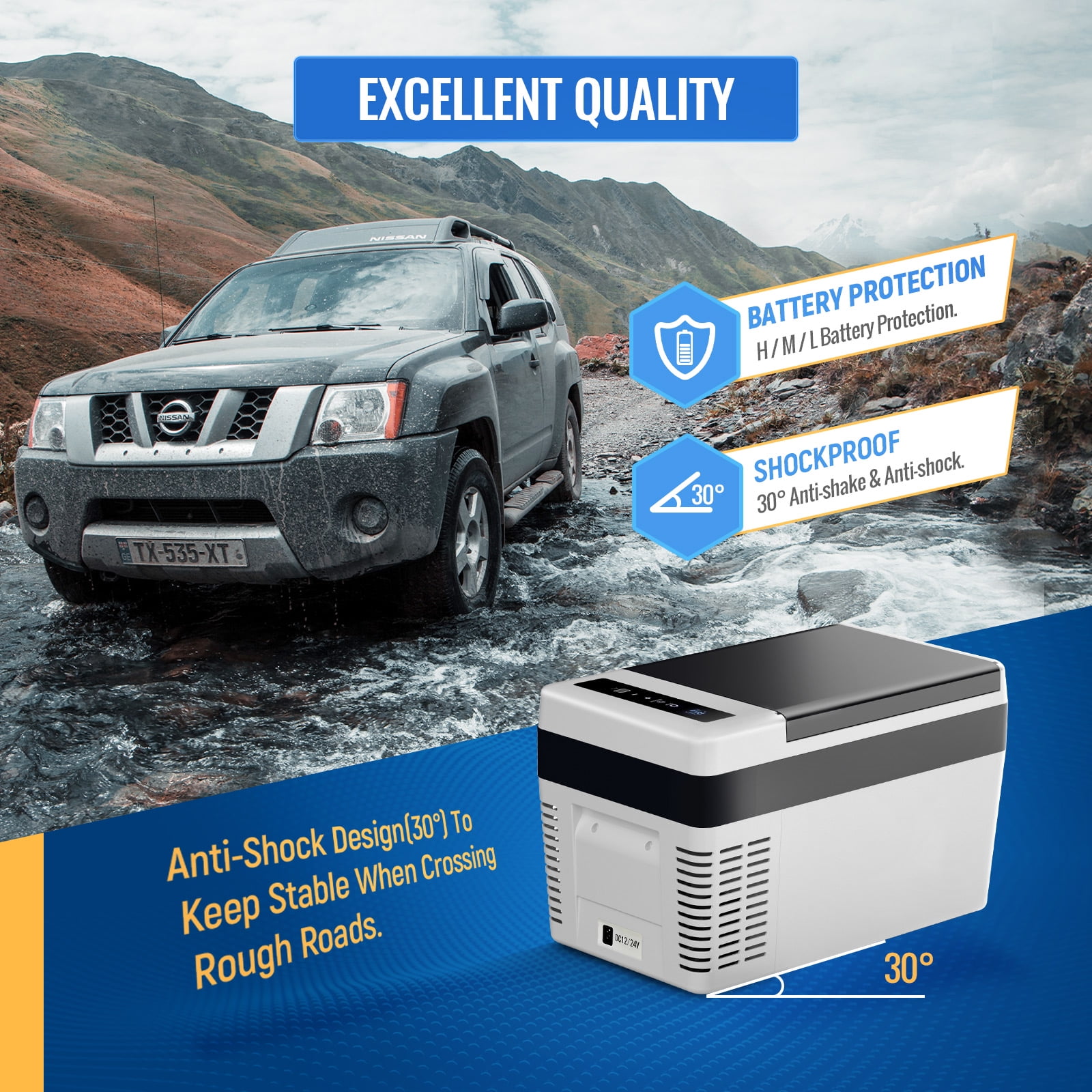 AA Products 12 Volt Car Refrigerator 26 Quart/25L, Portable Freezer Compressor Electric Cooler for Truck Car RV Home and Camping, 12/24V DC 110~240 Volt AC, -7.6℉~50℉ White