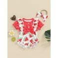 thumbnail image 2 of Suealasg Baby Girls 2Pcs Summer Clothes 3M 6M 12M 18M Infant Girls Short Sleeve Crew Neck Fruit Print Romper Bodysuit+ Headband Set, 2 of 9
