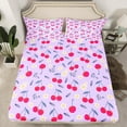 thumbnail image 2 of jejeloiu Rustic Flower Floral Queen Sheet Sets,Kawaii Cherry Flat Sheet,Red Purple Lightyellow Queen Fitted Sheet For Teens Girl,Breathable Home Decor,4-Piece, 2 of 7