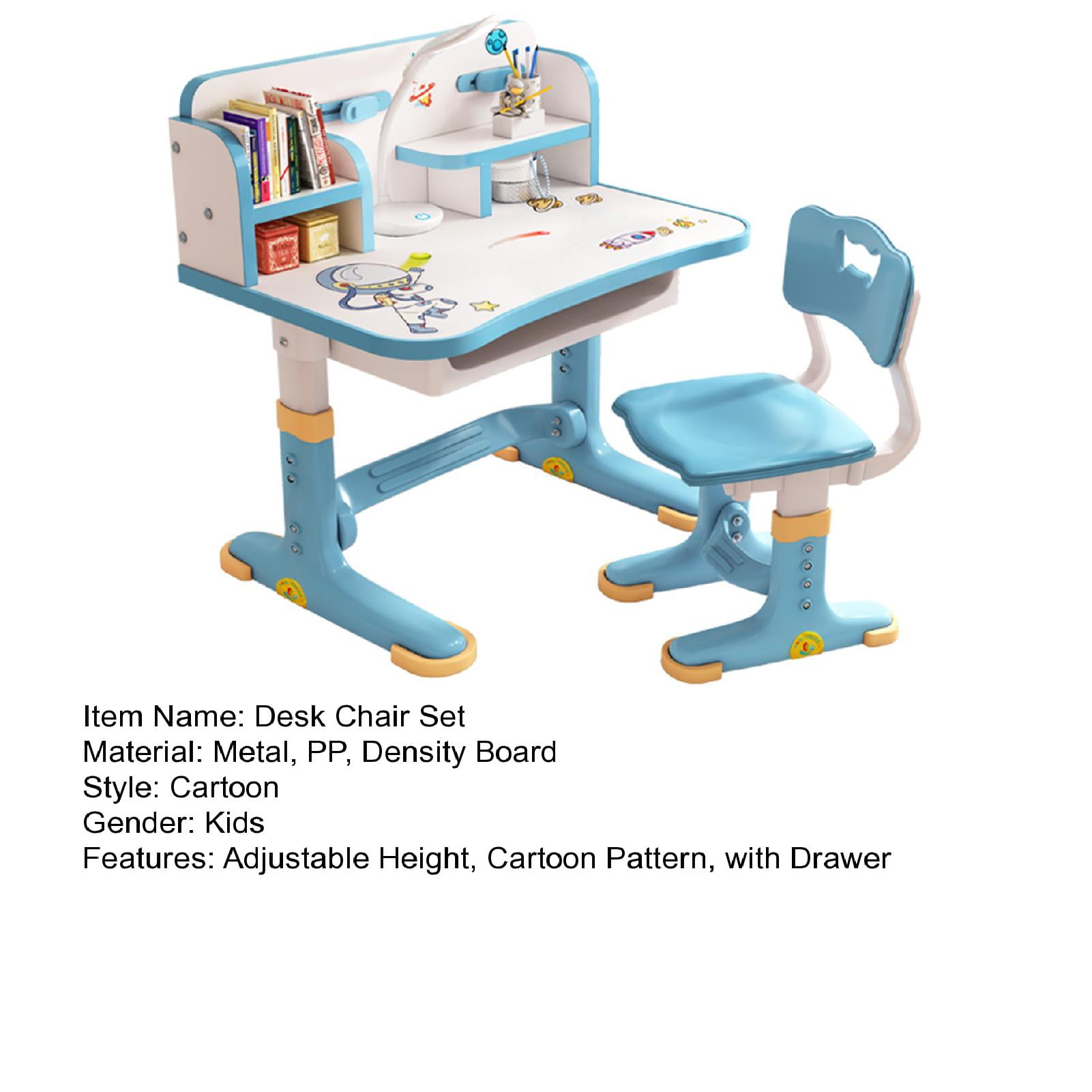Zksm Kids Desk Chair Set, Height Adjustable Kids Table and Chair Set w/Widened Desktop & Storage Drawer, Children School Study Table Student Desk for Boys Girls (Blue)