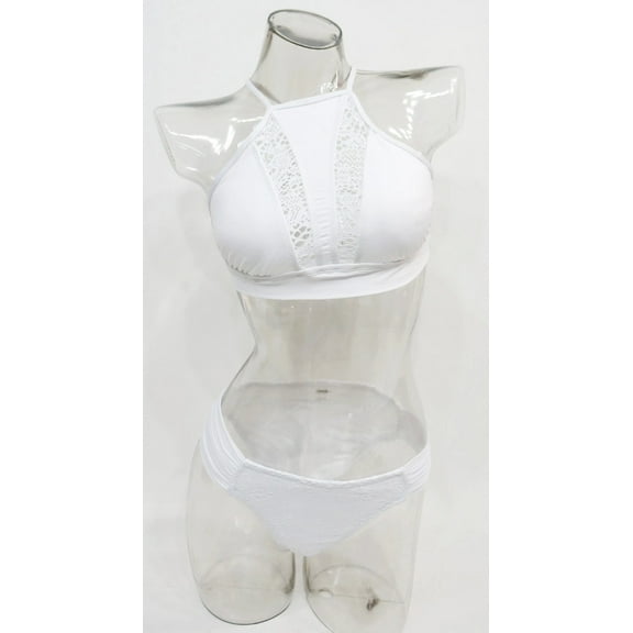 Mossimo White High Neck Crochet Halter Bikini 2-Piece Set Swimwear XL